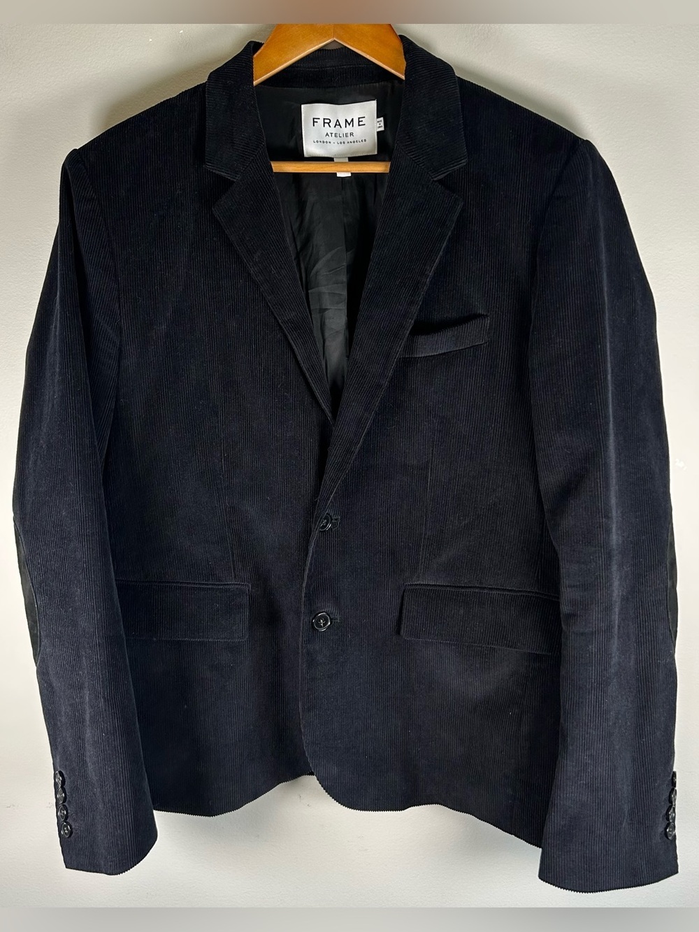 Frame Atelier Womens Blazer Size L Quiet Luxury Black Corduroy Elbow Patches EUC